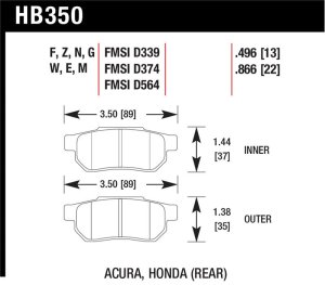 Honda Civic Si Brake Pads - Rear - Hawk Performance - HP Plus - `98-`00